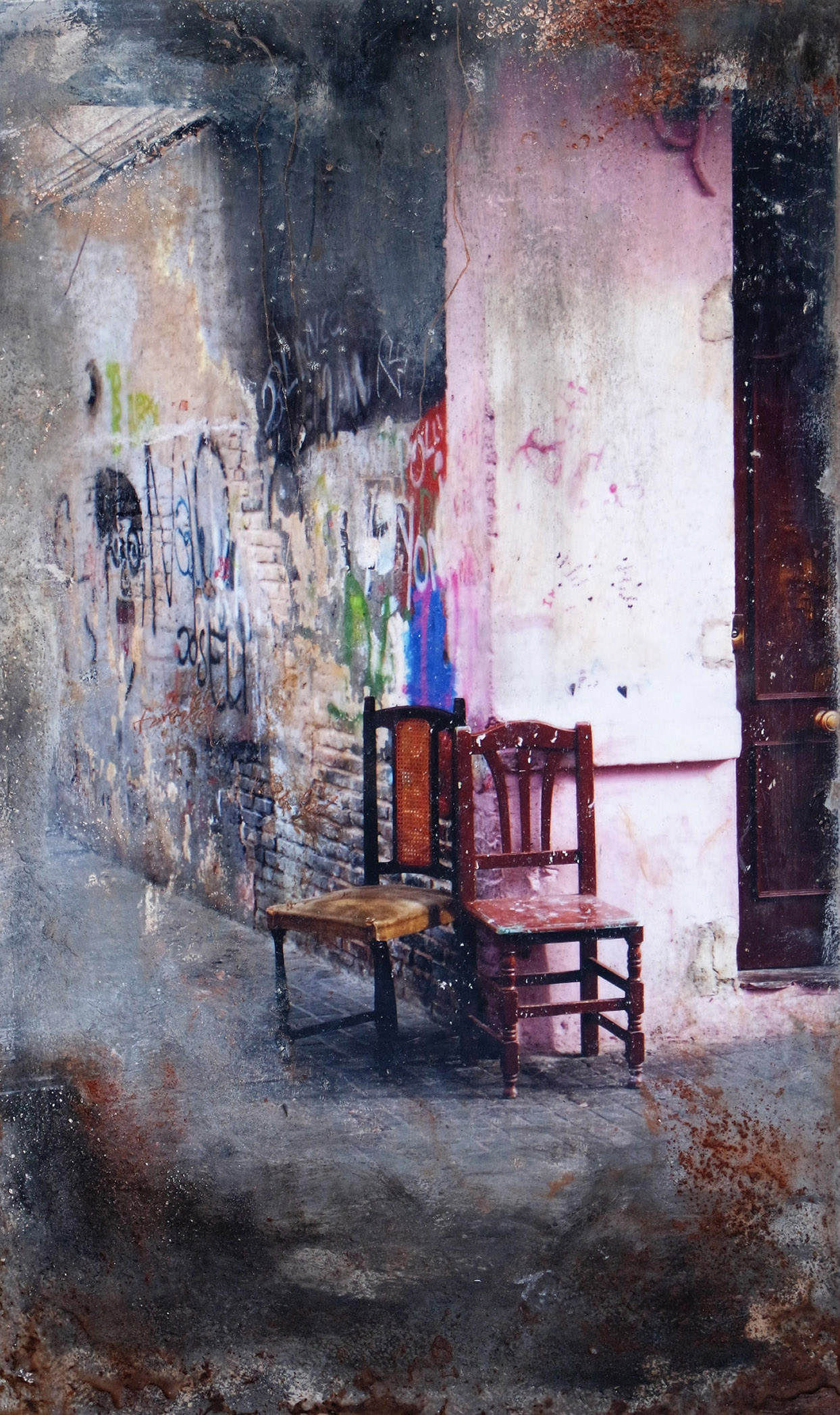 Siesta sillas abandonadas 30| 50 Mixed Media auf Holzkube